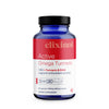 Dark blue bottle with red label for active omega tumeric. Describes CBD + Tumeric and supports antioxidant activity
