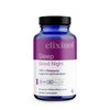 Dark blue bottle with purple and white label that supports sleep. Describes CBD + melatonin capsules 